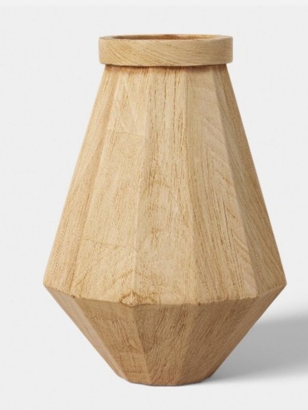 Threshold NWT 10"H Bleached Wood Bicone Vase Modern Angular Silhouette Brown